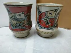 やちむん新垣勲氏作　赤絵深皿　ビンテージ骨董 やちむん新垣勲氏作 赤絵深皿 ビンテージ骨董