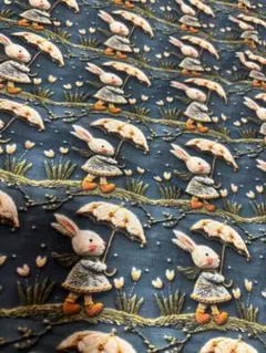 ‪ஐ‬⋆*刺繍 ウサギ 傘 3Dプリント 生地ダブル幅 約45×145