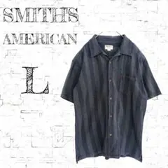【スミスアメリカン】オープンカラー　半袖シャツ　ネイビー　 L 　綿