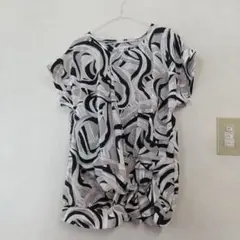 アンミカさん、ANELA LUX 白黒抽象パターン 半袖ブラウス 11号