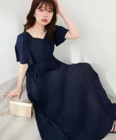 【natural couture】ハートネック両サイドプリーツフレアワンピース