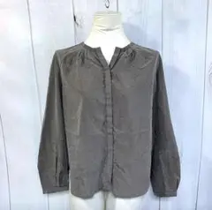 【美品】MICHEL KLEIN バンドカラー長袖ブラウス 38 グレージュ