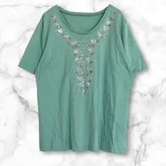 コルディア　ハート刺繍 半袖Tシャツ　ミントグリーン　日本製　大きめ　ゆったり