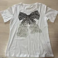 VIANTEリボン柄 ホワイト 半袖Tシャツ