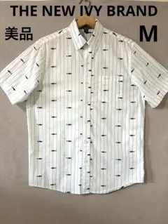 【美品】THE NEW IVY BRAND★シャ－ク柄★ボタンダウン半袖シャツ