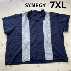 SYNRGY 半袖シャツ 7XL ネイビー/ライトグレー　超BIGシャツ　大きめ