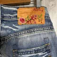 Replay ライトブルー ストレートレッグ デニム 刺繍