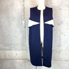 yoriのロングジレ ネイビー ホワイト ウール混 バイカラー ヨリ アウター
