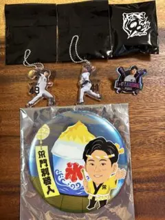 阪神タイガース　投手4人　缶バッジ　ピンズ　キーホルダー　門別　村上　大竹　桐敷