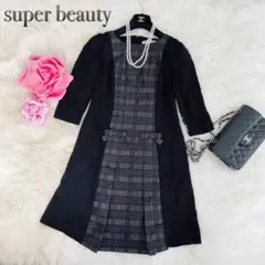 美品☆スーパービューティー♡七分袖ワンピース サイズ40 チェック柄 リボン