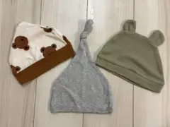 ベビー帽子 3点セット クマ柄 耳付き