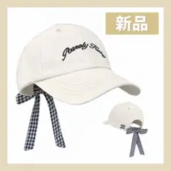 新品未使用 レディース キャップ 帽子 リボン ゴルフ 綿100% ベージュ