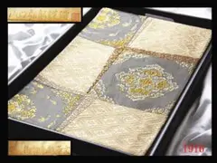 現代の名工　 山口安次郎 袋帯 松竹梅　リバーシブル 袋帯 逸品 落款 山口安次郎謹織 丸文 花唐草 唐織 ベージュ 六通