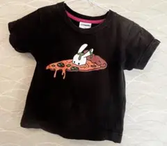 CUNE 黒 Tシャツ ピザとウサギデザイン XXXX100