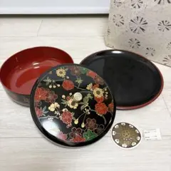 ほぼ未使用 茶道具 木製黒真塗 大円盆 丸盆 圓能斎