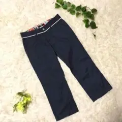 【PLUS ONE】メンズ　クロップドパンツ　チノパン　S　ネイビー　花柄