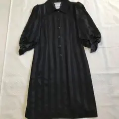【美品】Rune TISSUE製 ワンピース ストライプ 袖リボン ブラック M