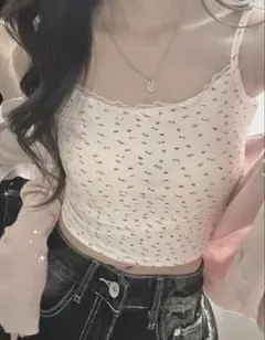 Dazy コントラストレースディーティーノースリーブ 花柄キャミソール