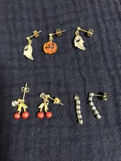 ハロウィン　フルーツ　ラインストーン　ピアス3点セット