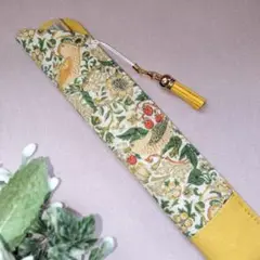 ハンドメイド　扇子入れ　扇子ケース　ウィリアムモリス　いちご泥棒　イエロー