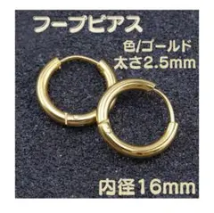 ゴールド　2.5ｍｍ【16㎜】 ピアス　フープピアス　２個　メンズ　レディース
