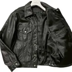 良品 GIANNI VALENTINO レザー トラッカージャケット M 黒
