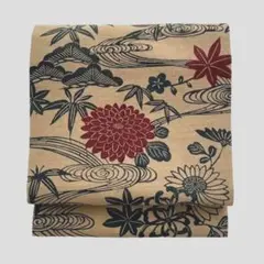 正絹 菊草木模様名古屋帯