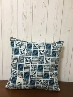 クッションカバー 鳥さんとレコードとラジオと ブルー(お色違いあり)