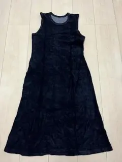 ヴィンテージショップ購入☆仏製ストレッチパイルワンピース黒used品