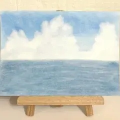 パステルアート　大空と海と入道雲　A4サイズ　原画