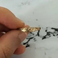 花柄彫刻 ゴールドリング