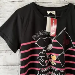 スヌーピー《サイズLL》新品タグ付き黒×ピンク半袖Tシャツ