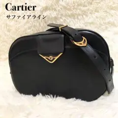 【美品】カルティエ サファイアライン ネイビー ショルダー レザー ゴールド金具