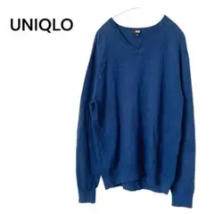 【美品】UNIQLO スーピマコットン Vネック セーター メンズ ネイビー L
