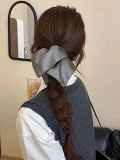 ヘアアクセサリー シュシュ ヘアゴム レザー シルバー おしゃれ スクエア 韓国