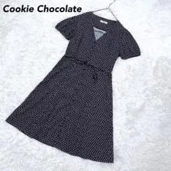 【クッキーチョコレート】フレアワンピース ネイビー系 フレアワンピ Vネック 夏