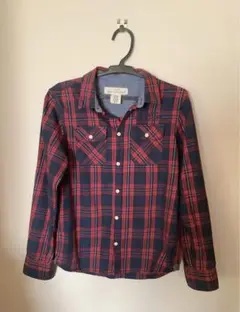 H&M チェック柄長袖シャツ ネイビー/レッド