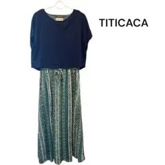 TITICACA チチカカ エスニック ドッキングワンピース 紺緑 半袖 ロング