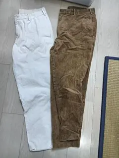 コーデュロイ アンクルパンツ ブラウン、ホワイト