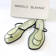 マノロブラニク MANOLO レザー サンダル 薄緑 黒 24.5 レディース