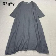 D*g*y　7部袖Aラインワンピース　チェック柄　グレー　透け感　ナチュラル