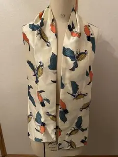 鳥　葉　プリント ロングスカーフ　レトロ