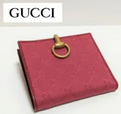 新品同様★GUCCI★GGキャンバス/ホースビット/Wホック財布/ピンク