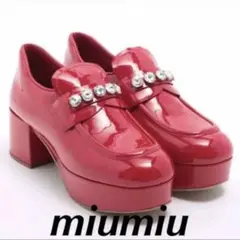 【匿名発送】miumiu クリスタルパテントレザーローファー