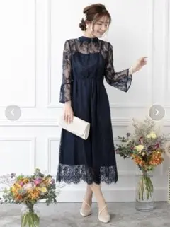 cupid heart 結婚式ドレス 配色レース2WAYネイビー お呼ばれドレス Cupid Heart（キューピッドハート）の「【Cupid Heart】結婚式