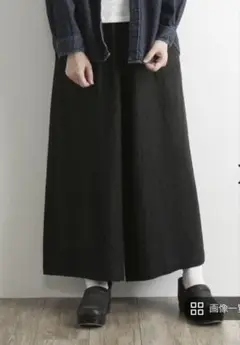 slone square フレンチリネン　ベイカーロングワイドパンツ　ブラック