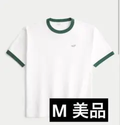 Hollister ネックTシャツ M ホワイト/グリーン