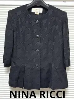 NINA RICCI ノーカラージャケット 黒 ハウンドトゥース L相当 美品