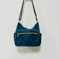 収納力抜群★美品 ワールド 軽量ショルダーバッグ グリーン×ブラウン