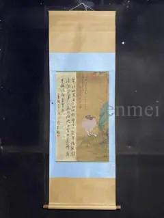 中国古美術・旧藏・沈周款・大三尺中堂鶴画・純手描き・絹本掛軸・明代水墨・收藏品